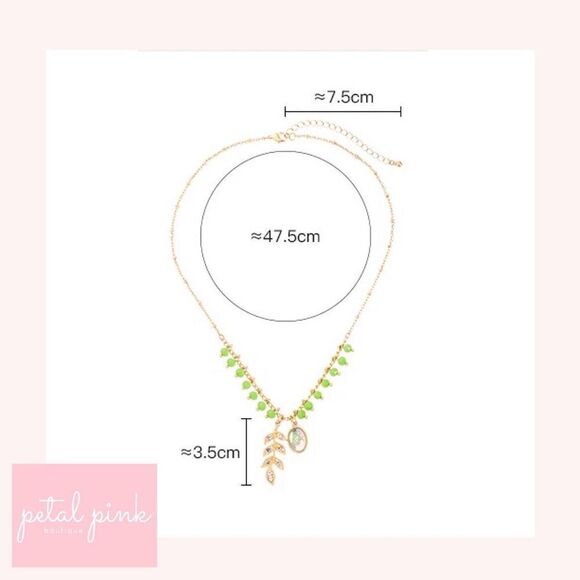 High-End Crystal Leaf and Glass Pendant Necklace Gold Green - Picture 6 of 7